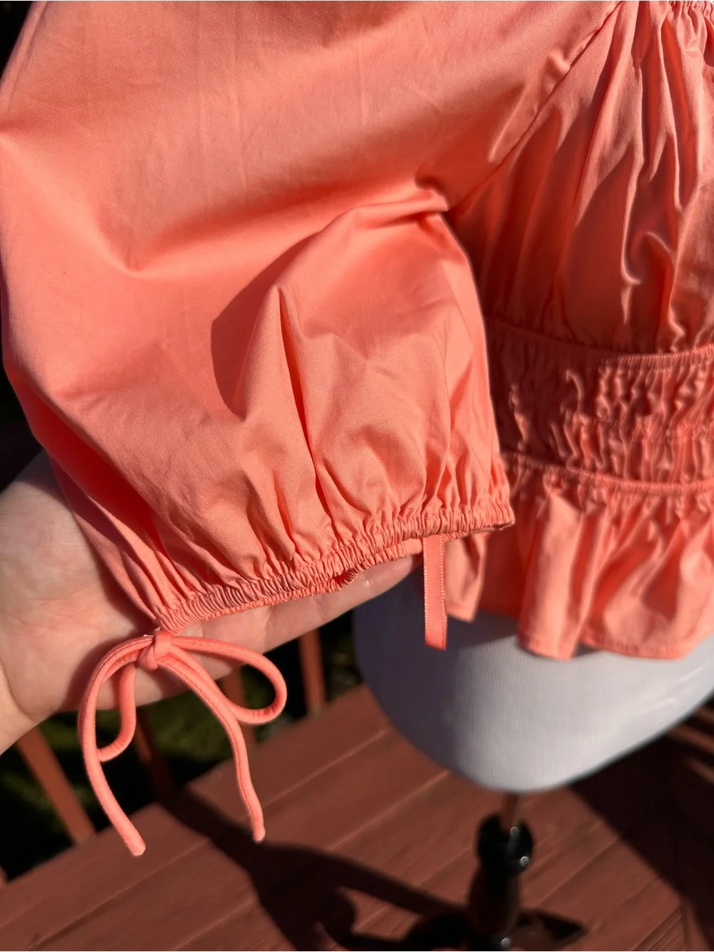 STAUD Faye Puff Sleeve Top Coral